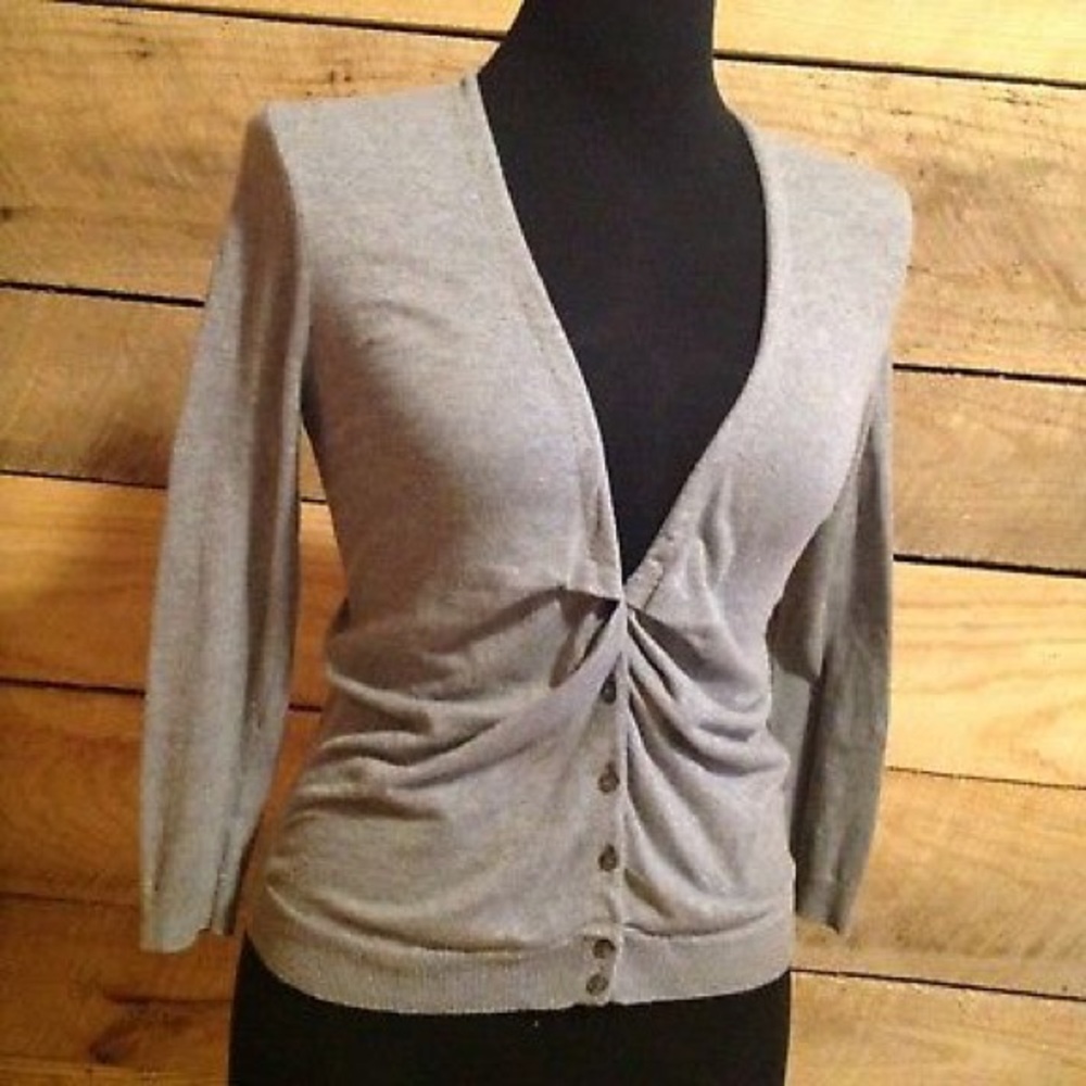 J. Crew Cardigan Solid Gray Ruched Cotton Sweater